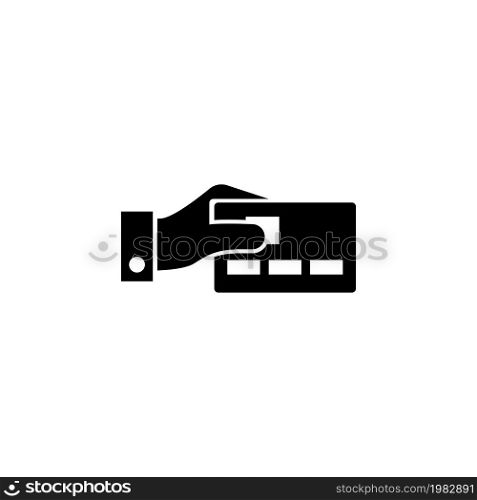 Hand with Credit Card. Flat Vector Icon. Simple black symbol on white background. Hand with Credit Card Flat Vector Icon