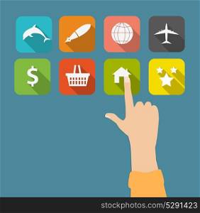 Hand with flat icons vector illustration. EPS10. Hand with flat icons vector illustration