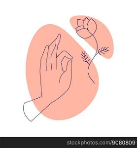 Hand with flower. Esoteric symbol. Hand drawn linear. Esoteric symbol. Hand drawn linear vector illustration. Hand with flower. Esoteric symbol. Hand drawn linear