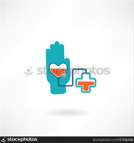 hand with heart, blood transfusions in the crosshairs icon