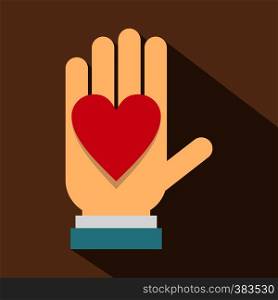 Hand with heart icon. Flat illustration of hand with heart vector icon for web design. Hand with heart icon, flat style