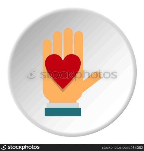 Hand with heart icon in flat circle isolated vector illustration for web. Hand with heart icon circle
