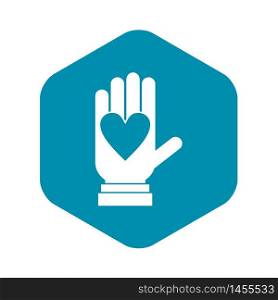 Hand with heart icon. Simple illustration of hand with heart vector icon for web design. Hand with heart icon, simple style