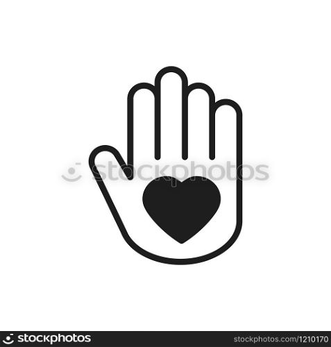 Hand with heart line icon. Love relationship peace charity volunteer help care protection support theme. Peace sign and symbol.