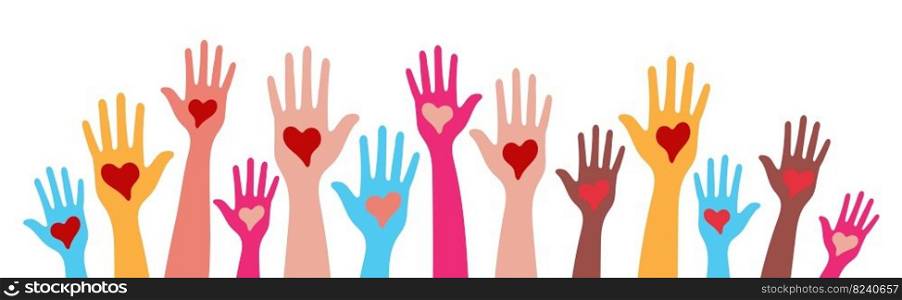 Hand with heart vector. Help, donations concept illustration. A person gives support, a heart. Symbol of volunteers and volunteering. Life, donor sign.. Hand with heart vector. Help, donations concept illustration. A person gives support, a heart.