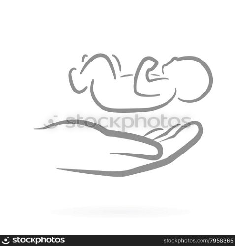 Hand with infant baby as parent love symbol vector illustration