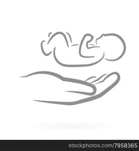 Hand with infant baby as parent love symbol vector illustration
