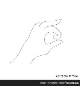 Hand with Little Heart in Linear Style. Vector Sketchy Romantic Concept. Outline Simple Artwork with Editable Stroke.. Hand with Little Heart in Linear Style. Sketchy Romantic Concept. Outline Simple Artwork with Editable Stroke. Vector Illustration.