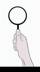 hand with magnifying glass isolated on white