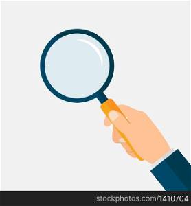 Hand with magnifying glass. Loupe in hand. Searching symbol Vector EPS 10. Hand with magnifying glass. Loupe in hand. Searching symbol. Vector EPS 10