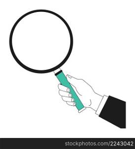 Hand with magnifying looking glass. Search concept isolated on white background. Hand with magnifying looking glass. Search concept
