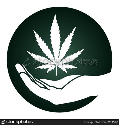 hand with marijuana leaf Isolated on white, Cannabis Icon and logo graphic template. vector illustration.