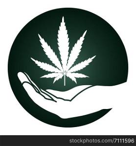 hand with marijuana leaf Isolated on white, Cannabis Icon and logo graphic template. vector illustration.