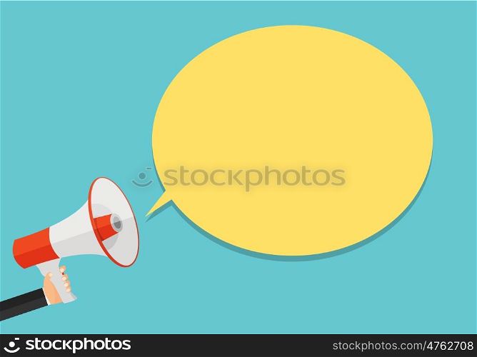 Hand with Megaphone and Speech Bubble Vector Illustration EPS10. Hand with Megaphone and Speech Bubble Vector Illustration