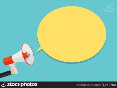 Hand with Megaphone and Speech Bubble Vector Illustration EPS10. Hand with Megaphone and Speech Bubble Vector Illustration