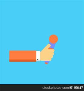 Hand with microphone. Vector illustration.