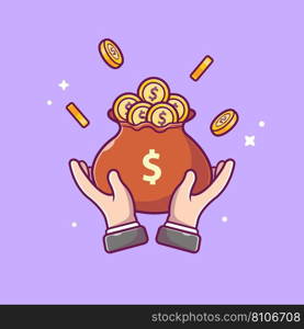 Hand with money bag and gold coin cartoon Vector Image