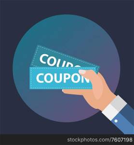 Hand with Paper Coupons Flat Design. Present, Gift, ?oupon Concept. Vector Illustration EPS10. Hand with Paper Coupons Flat Design. Present, Gift, ?oupon Concept. Vector Illustration