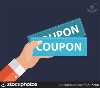 Hand with Paper Coupons Flat Design. Present, Gift, ?oupon Concept. Vector Illustration EPS10. Hand with Paper Coupons Flat Design. Present, Gift, ?oupon Concept. Vector Illustration