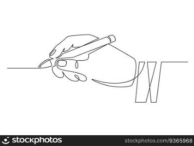 Hand with pen. Continuous one line businessman hand holding pencil and writing straight line. Minimal handwriting line concept. Worker signing contract, putting signature, writing or drawing. Hand with pen. Continuous one line businessman hand holding pencil and writing straight line. Minimal handwriting line concept