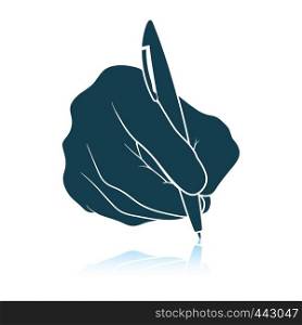 Hand with pen icon. Shadow reflection design. Vector illustration.