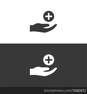 Hand with pharmacy cross. Flat icon. Isolated medicine vector illustration