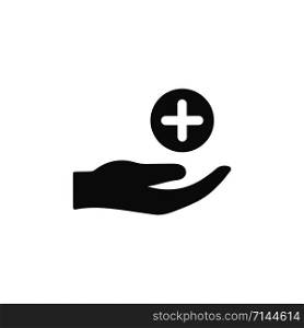 Hand with pharmacy cross. Flat icon. Isolated medicine vector illustration