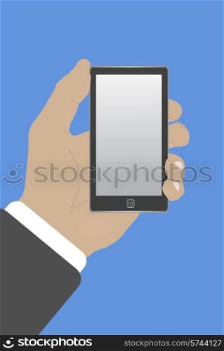 Hand with phone in flat design