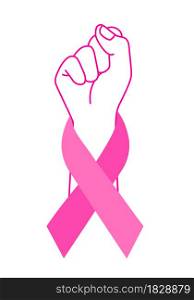 Hand with pink ribbon. Fight against breast cancer concept. Breast cancer awareness month banner. design for poster, banner.