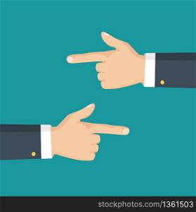 Hand with pointing finger left and right side. Flat style. Vector illustration. Flat style. Vector illustration. Hand with pointing finger left and right side.