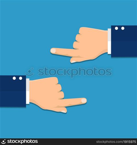 Hand with pointing finger left and right side. Vector illustration in flat style. Hand with pointing finger left and right side