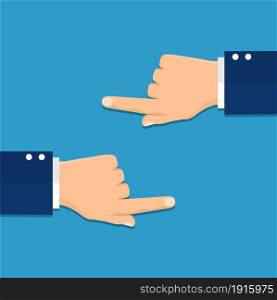 Hand with pointing finger left and right side. Vector illustration in flat style. Hand with pointing finger left and right side