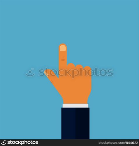 Hand with pointing, touching or press. Arm of businessman on blue background. EPS 10. Hand with pointing, touching or press. Arm of businessman on blue background.