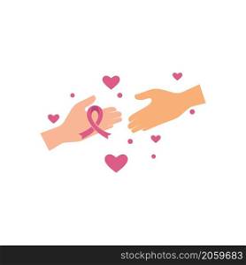 Hand with ribbon Breast cancer awareness illustration flat design