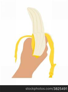 Hand with skinned banana