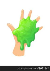 Hand with slime. Cartoon slimy toy, vector illustration isolated on white background. Hand with slime. Cartoon slimy toy, vector illustration
