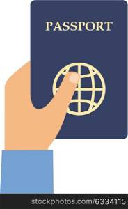 Hand with the passport on a white background. Vector illustration