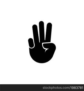 Hand with Three Fingers Up, Gesture. Flat Vector Icon illustration. Simple black symbol on white background. Hand with Three Fingers Up, Gesture sign design template for web and mobile UI element. Hand with Three Fingers Up, Gesture Flat Vector Icon