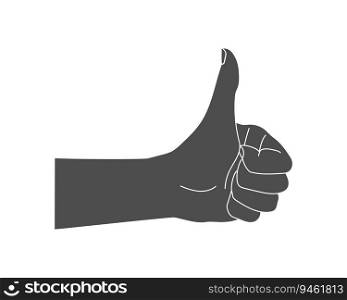 Hand with thumb up outline isolated on a white background. Approve and like symbol. Vector illustration