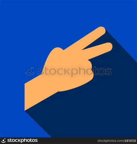 Hand with two fingers flat icon on a blue background. Hand with two fingers flat icon