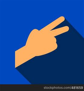 Hand with two fingers flat icon on a blue background. Hand with two fingers flat icon