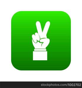 Hand with victory sign icon digital green for any design isolated on white vector illustration. Hand with victory sign icon digital green