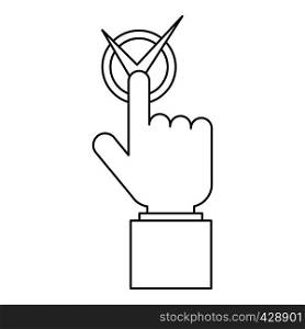 Hand with voting sign icon. Outline illustration of hand with voting sign vector icon for web. Hand with voting sign icon, outline style