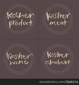 Hand written Kosher products Vector Food Labels - Kosher product Kosher wine Kosher meat Kosher chicken. Eps and hi-res jpg included.