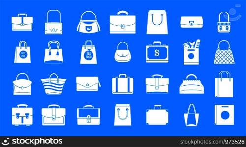Handbag icon set. Simple set of handbag vector icons for web design isolated on blue background. Handbag icon blue set vector