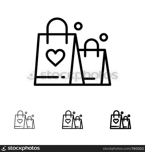 Handbag, Love, Heart, Wedding Bold and thin black line icon set