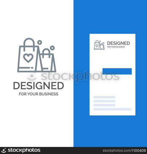 Handbag, Love, Heart, Wedding Grey Logo Design and Business Card Template