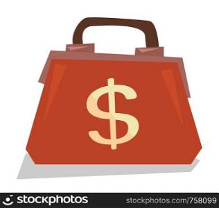 Handbag with dollar sign vector flat design illustration isolated on white background.. Handbag with dollar sign vector illustration.