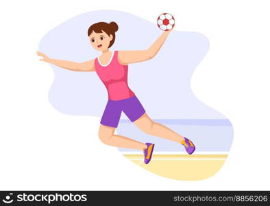 Handball Illustration of a Player Touching the Ball with His Hand and Scoring a Goal in a Sports Competition Flat Cartoon Hand Drawing Template