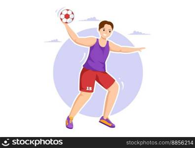 Handball Illustration of a Player Touching the Ball with His Hand and Scoring a Goal in a Sports Competition Flat Cartoon Hand Drawing Template